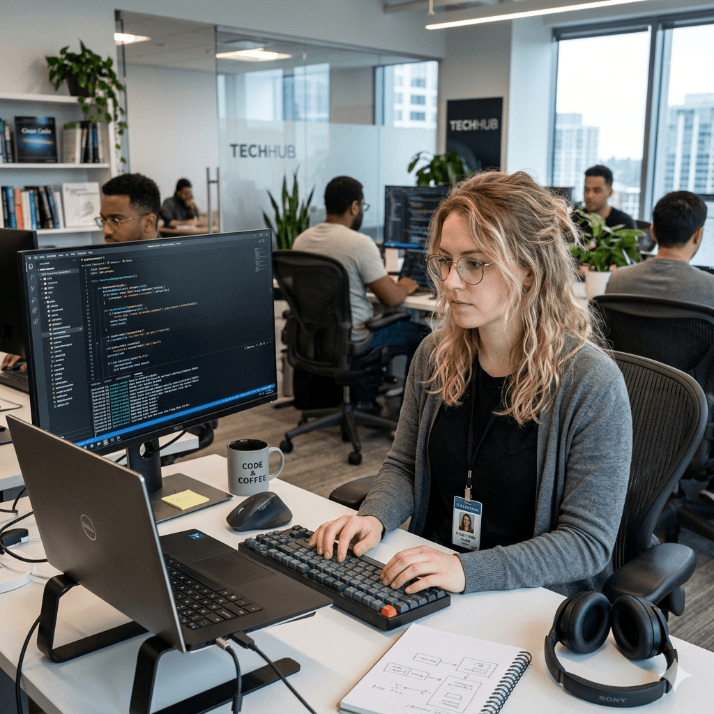 Criadora mostrando seu trabalho
